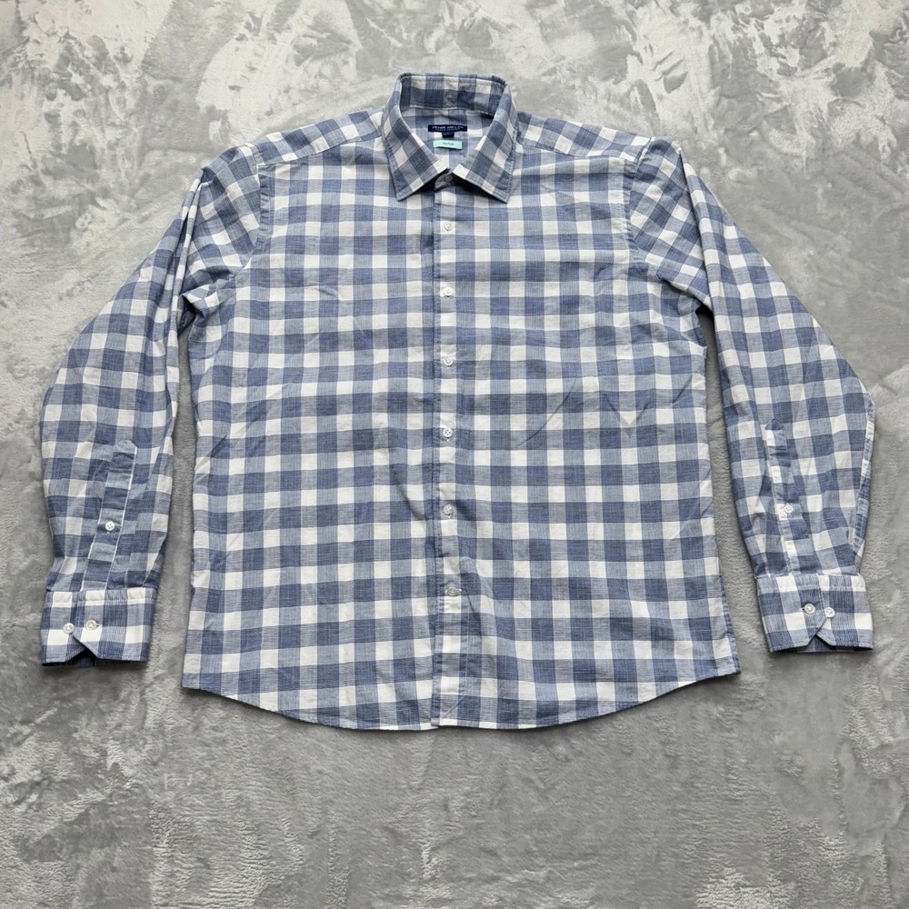 Peter Millar Shirt Mens L Blue Gingham Crown‎ Crafted Flex Finish Button Office